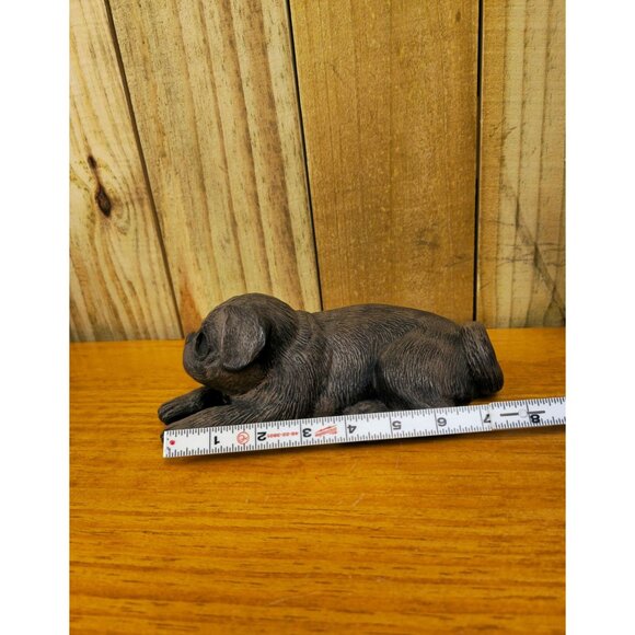 Small Vintage Brown ceramic Pug Dog Figurine Lying Down Collectible Home Decor - Picture 3 of 12